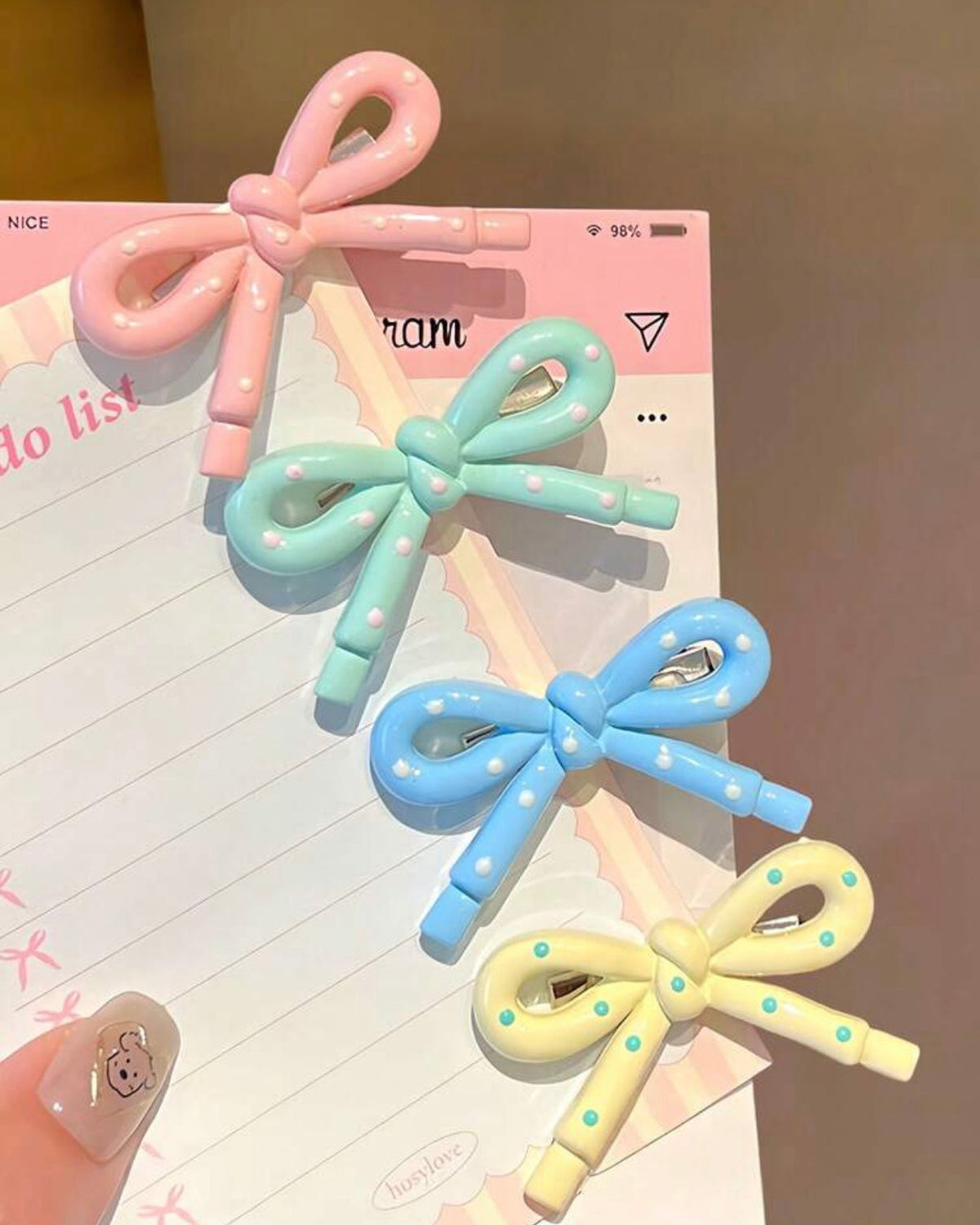 pastel bow hair pins set