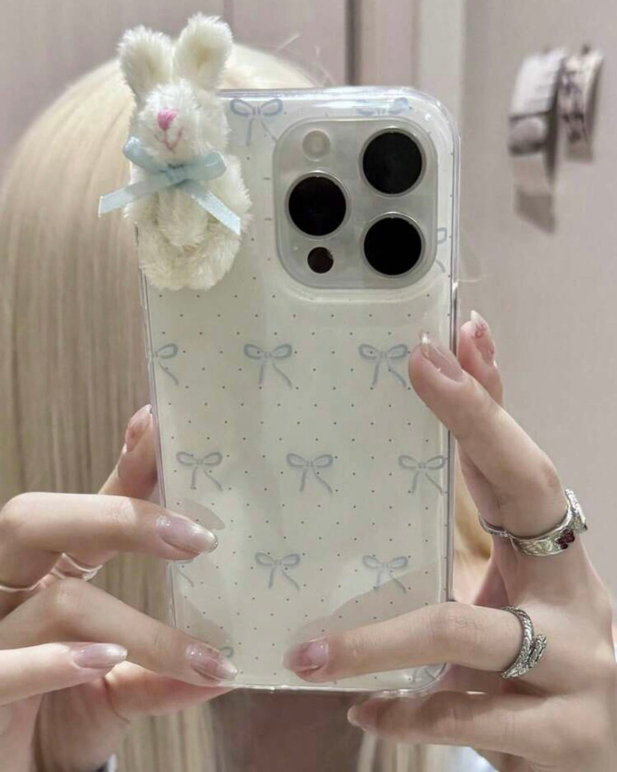 bow rabbit blue polka dots phone case