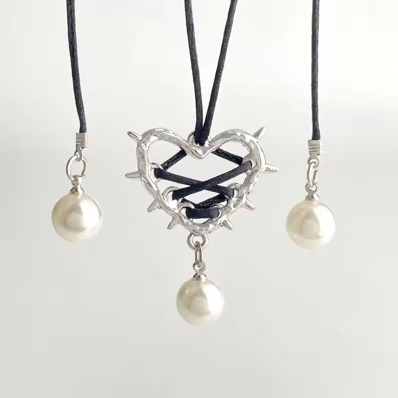 kpop bow heart necklace chocker