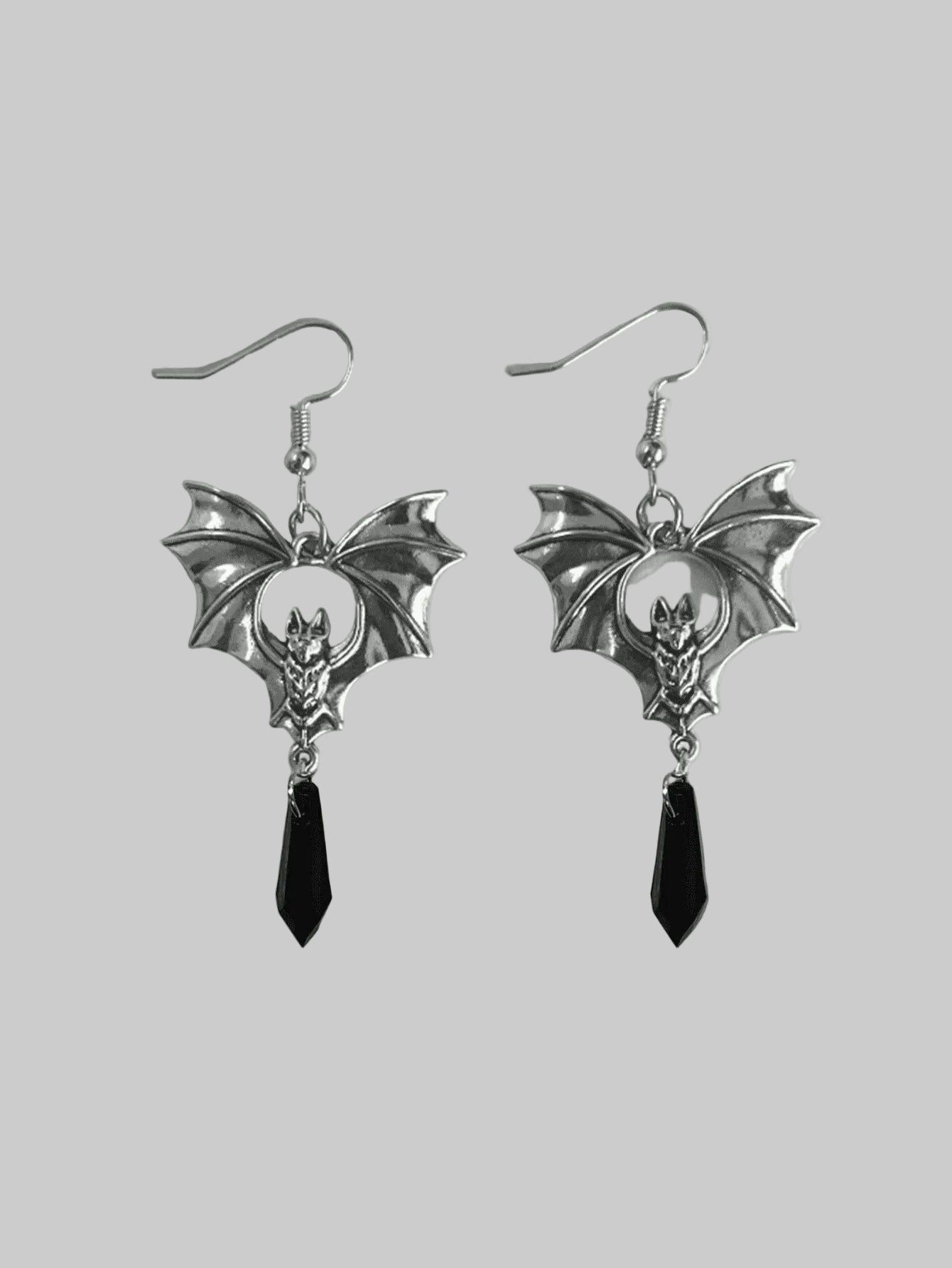 black crystal bat earrings