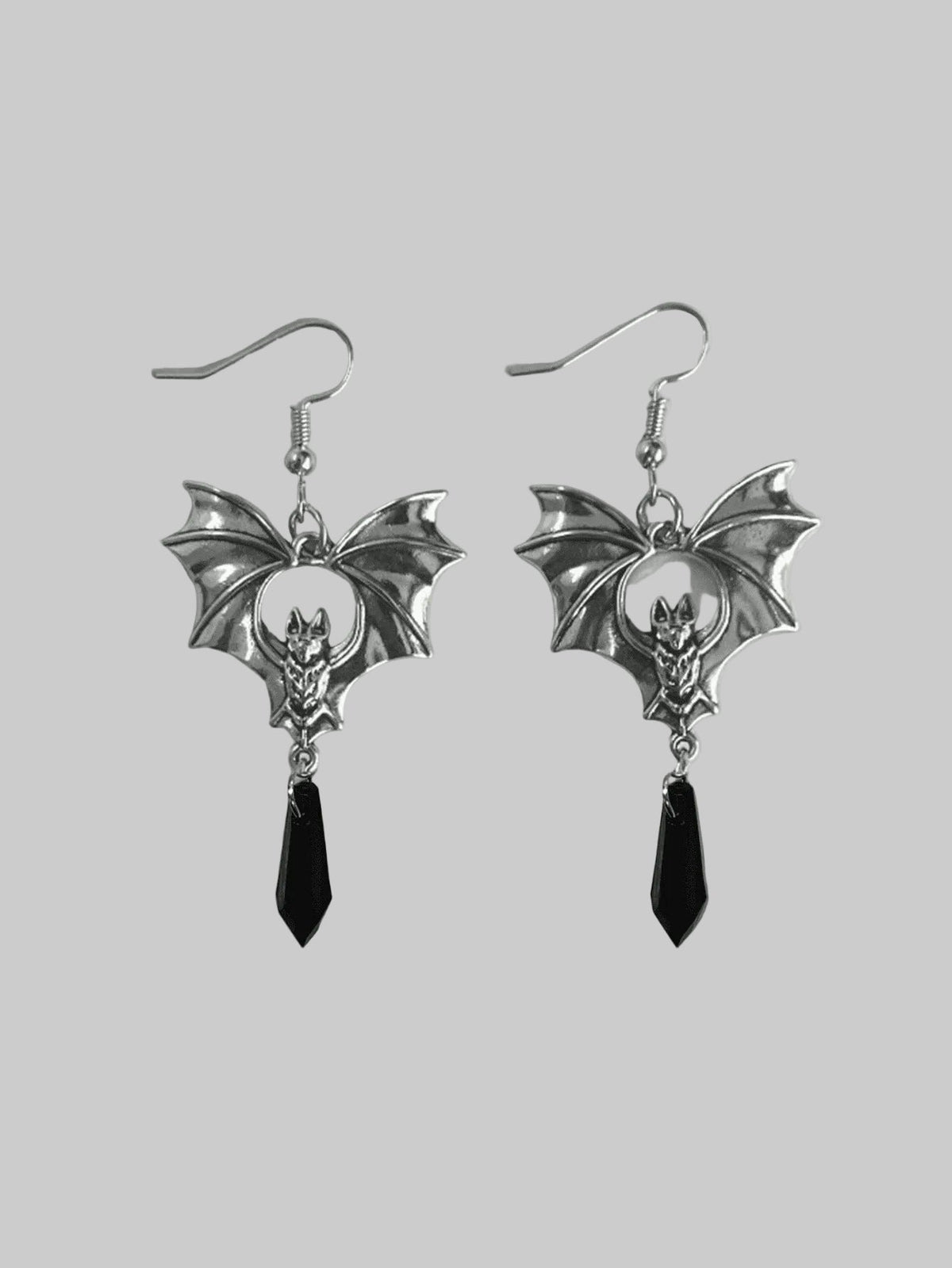 black crystal bat earrings