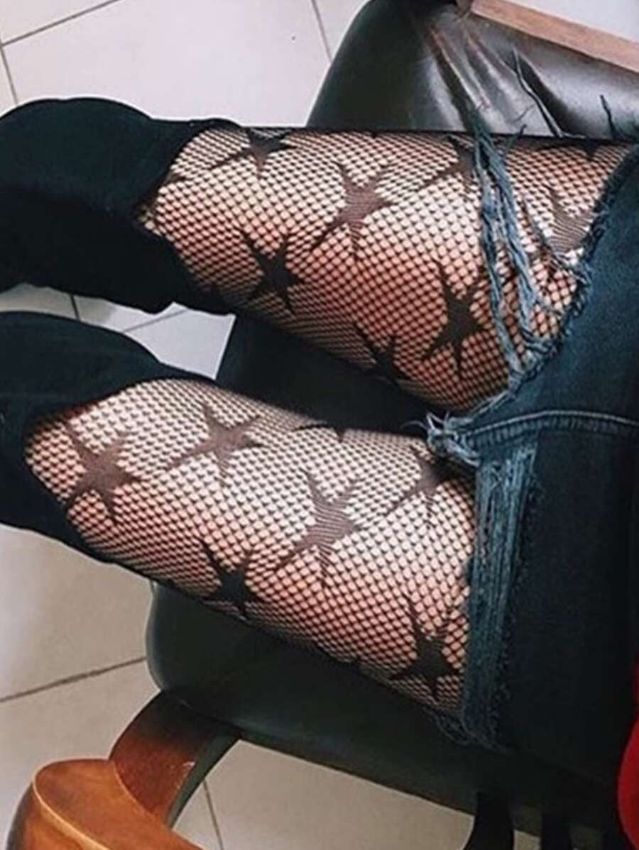 star pattern fishnet tights