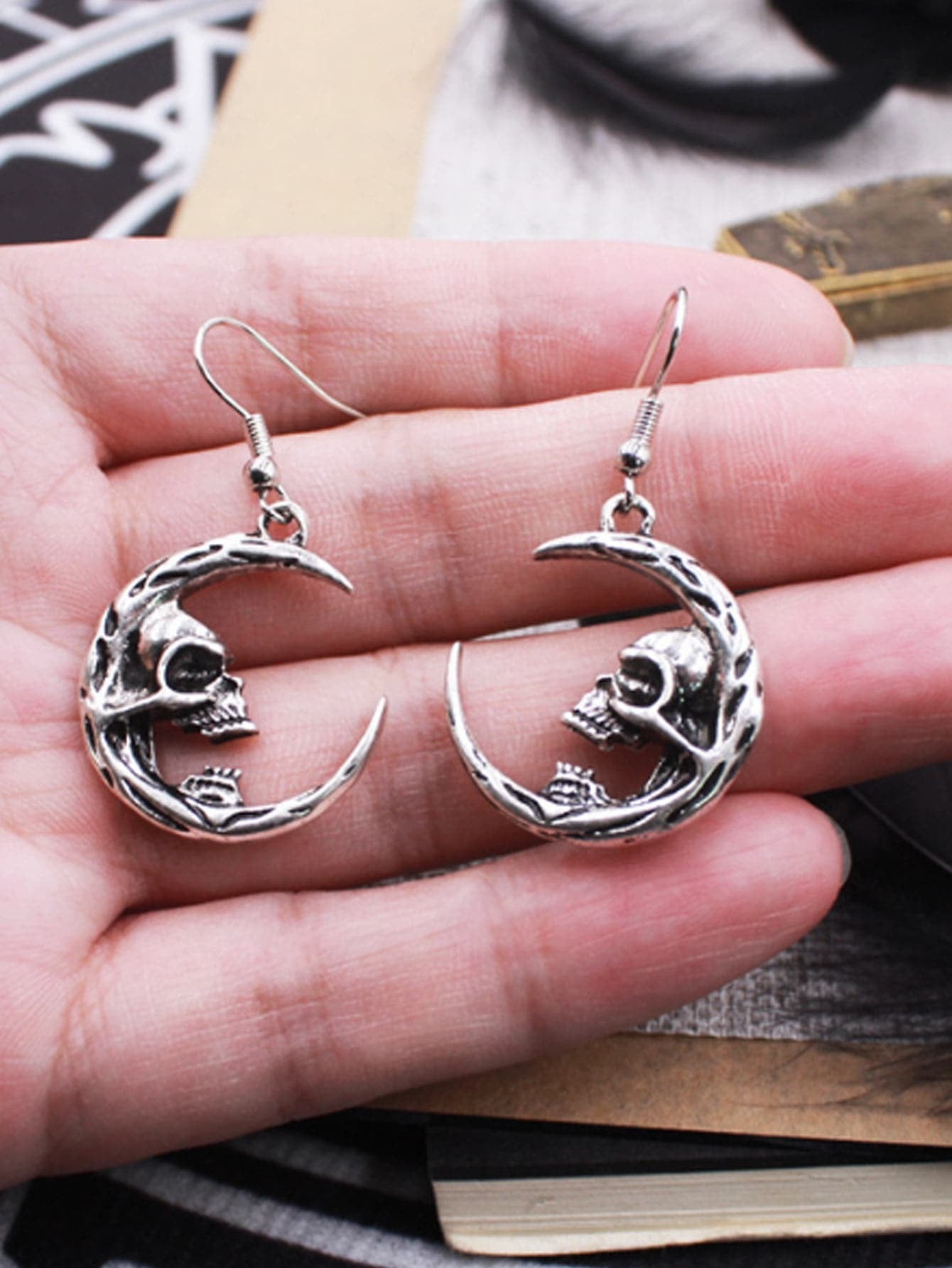 skull moon earrings