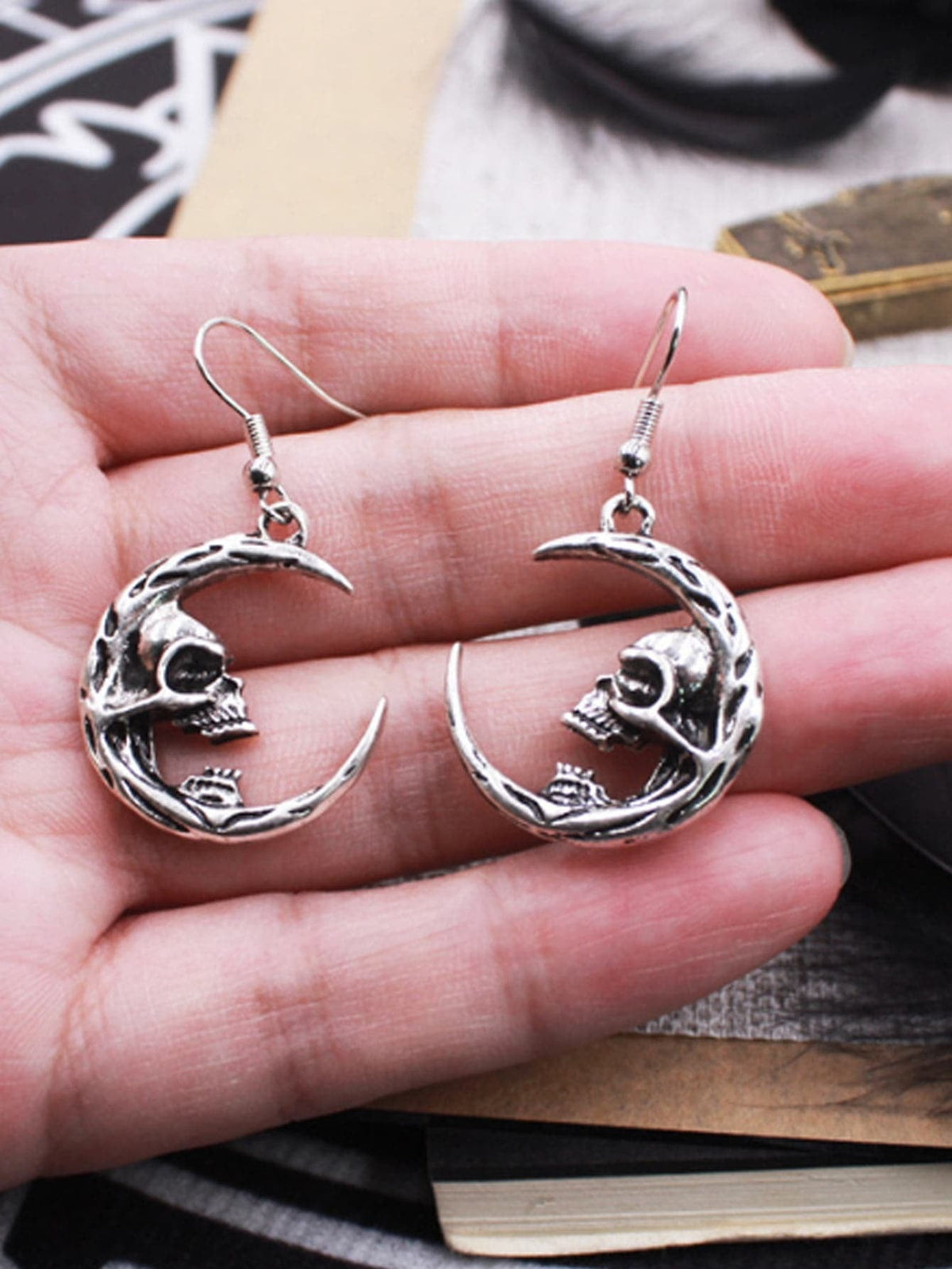 skull moon earrings
