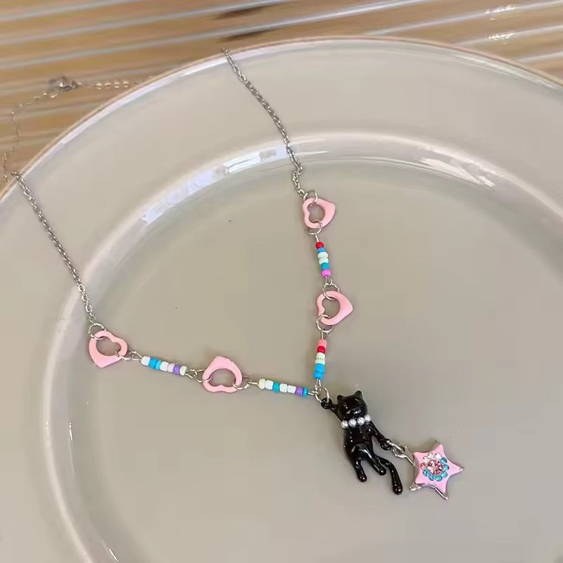 kpop black cat necklace