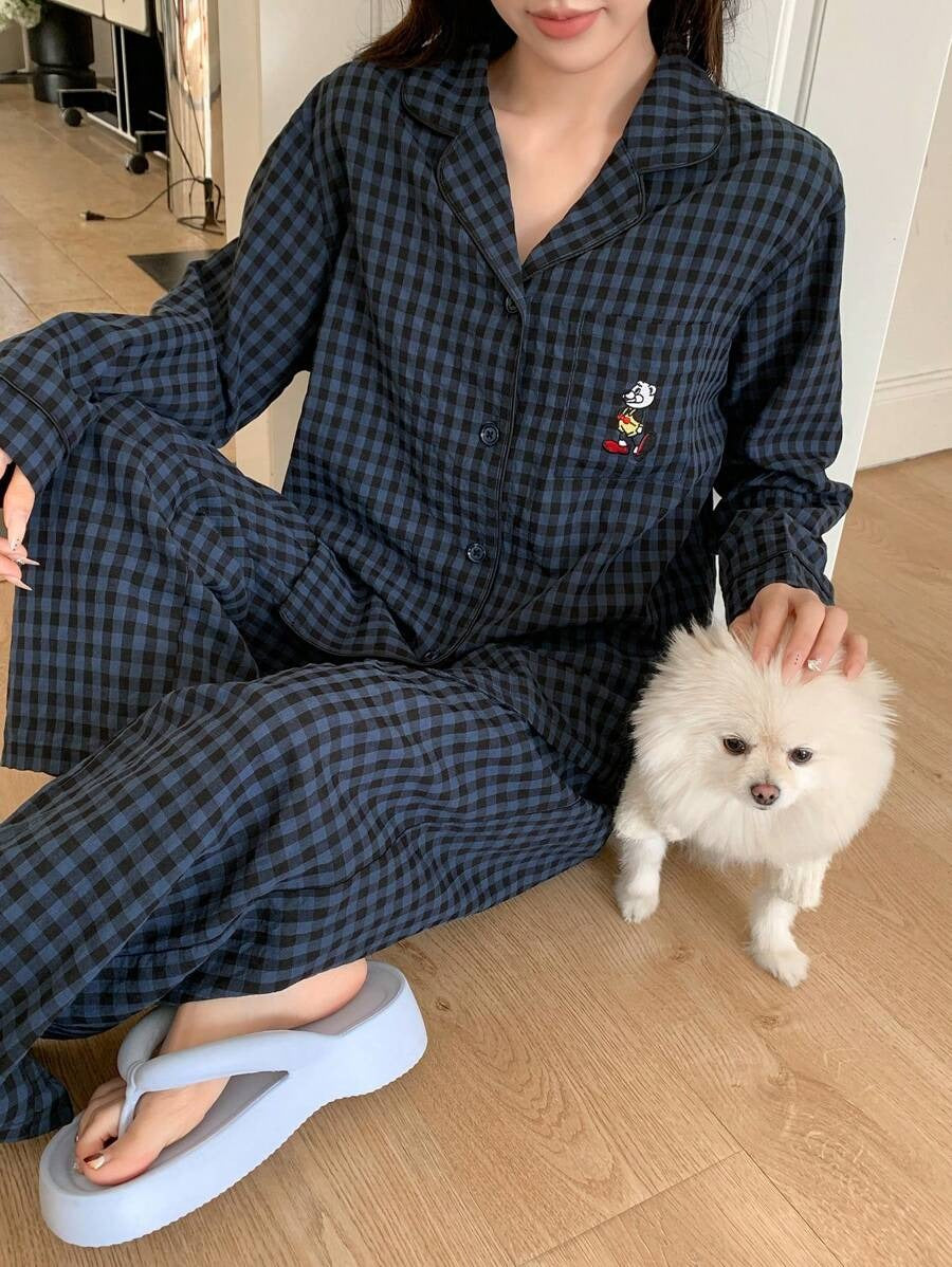 navy blue plaid pj set