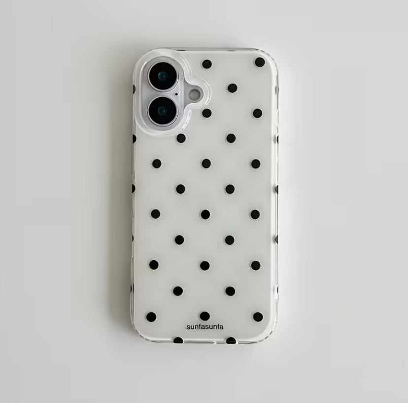 black and white polka dots glossy phone case