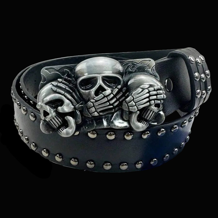 three skulls studded belt