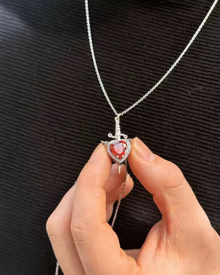 heart n sword matching necklace pair