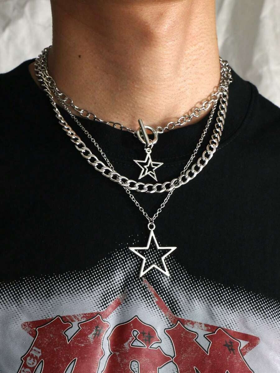 layered y2k star chain necklace
