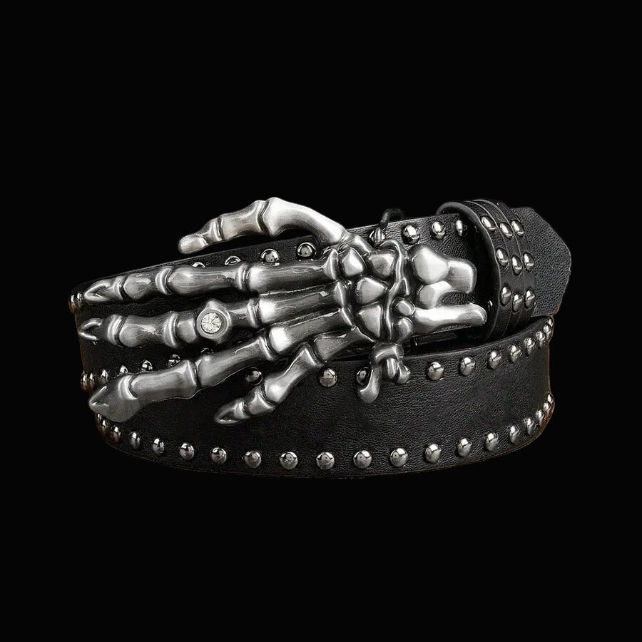 skeleton bone hand studded punk belt