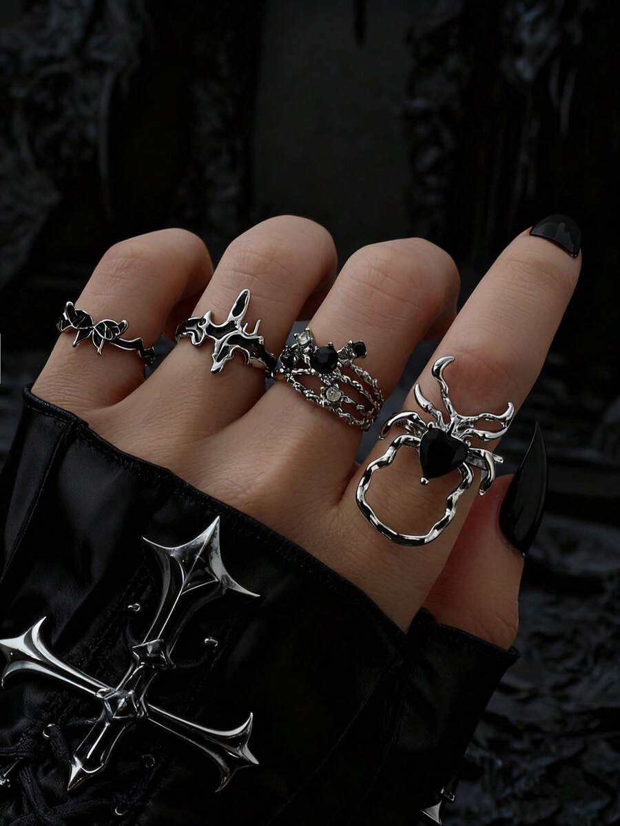 Dark Gothic Spider Ring Set