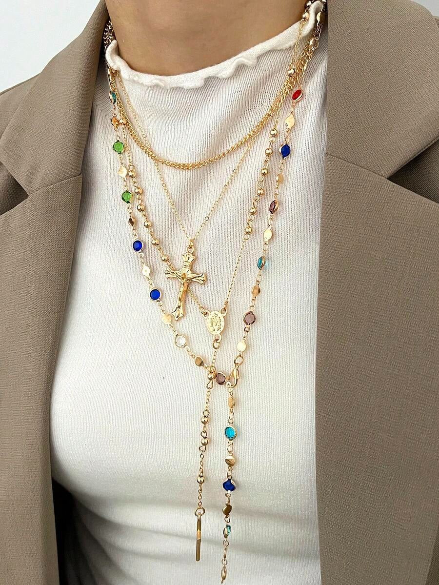 cathedral jewels layered necklaces set (4pcs)