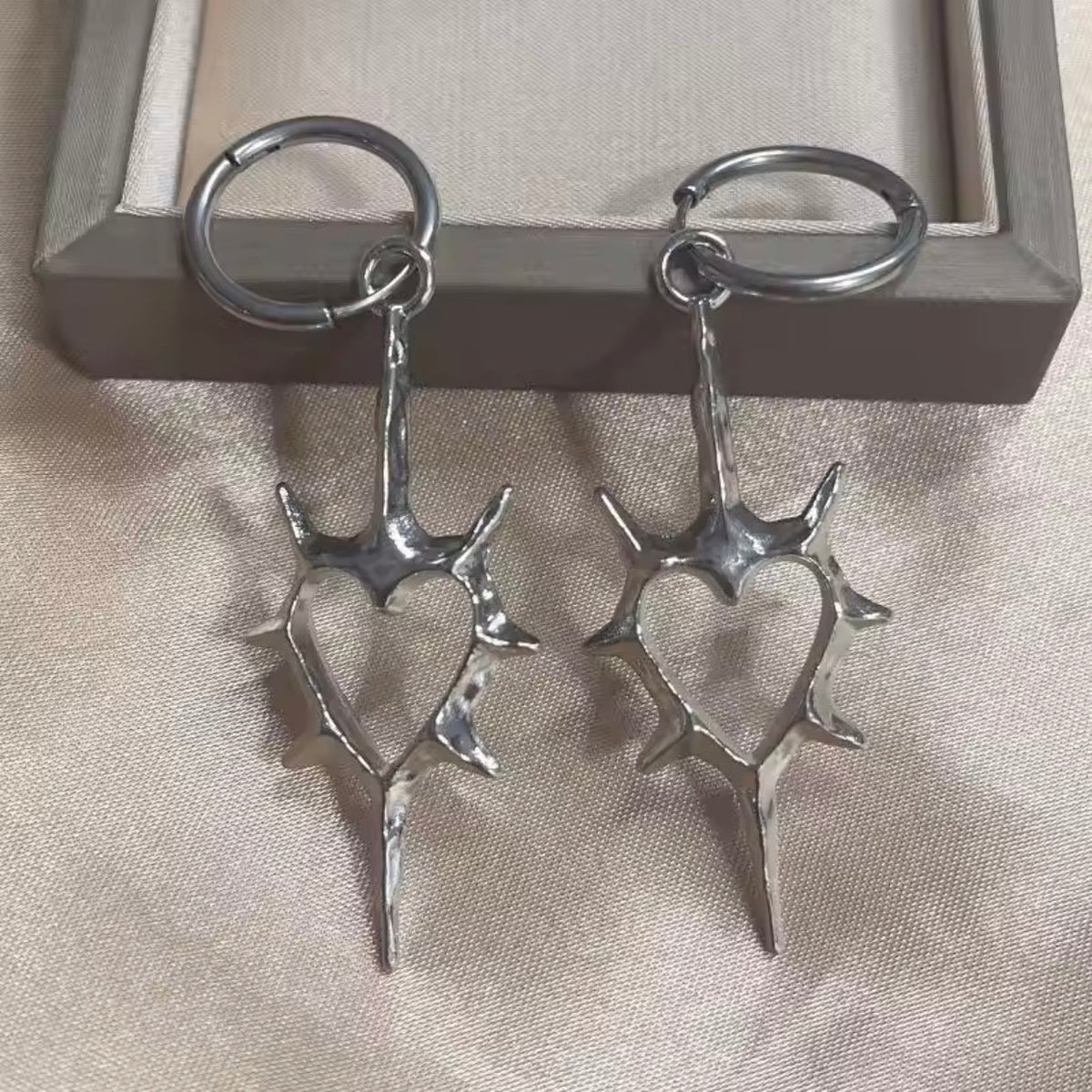 punk silver heart earrings