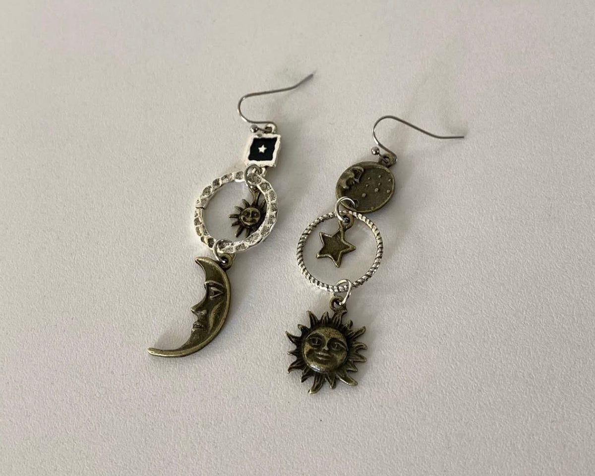 bohemian style sun and moon earrings
