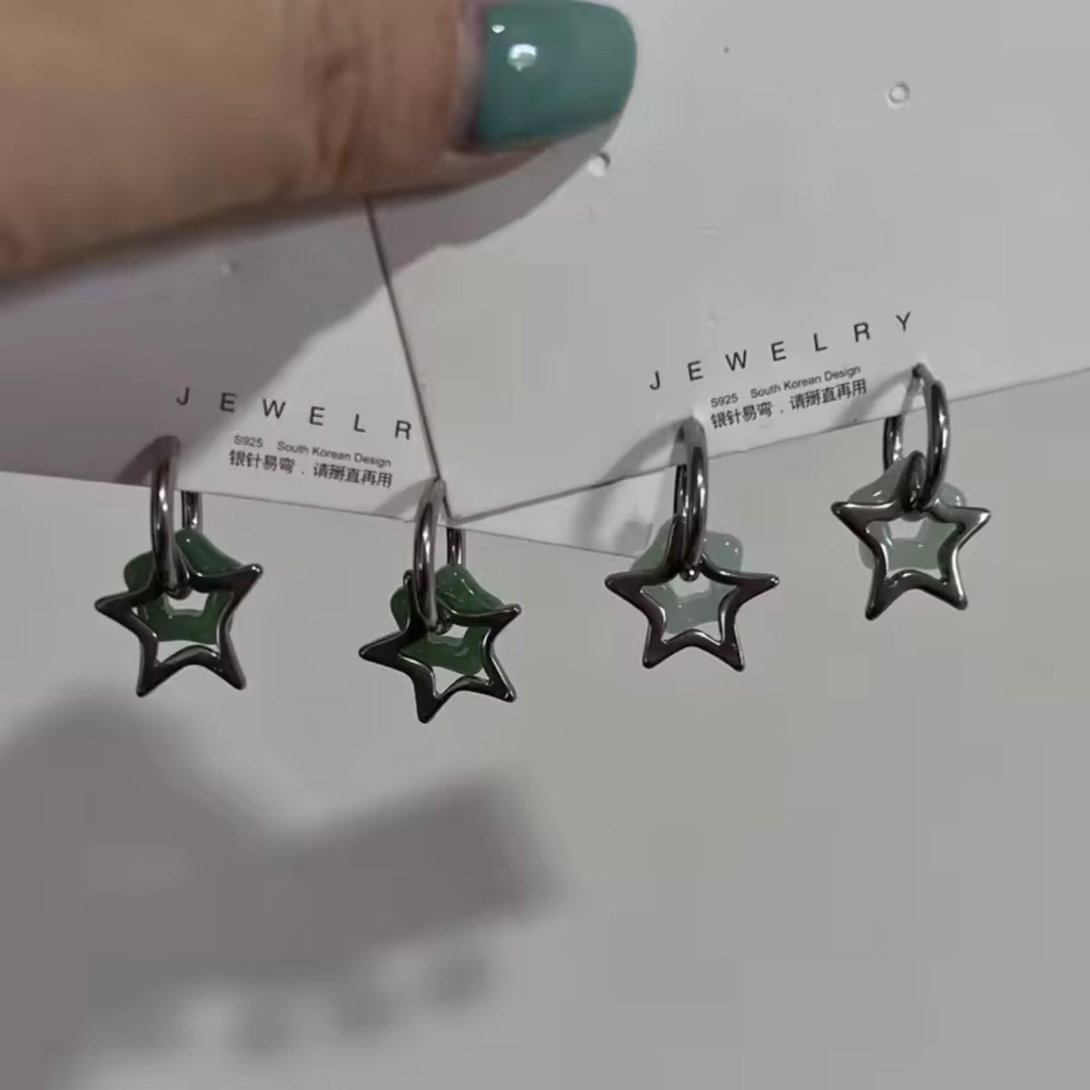 silver green star hoops