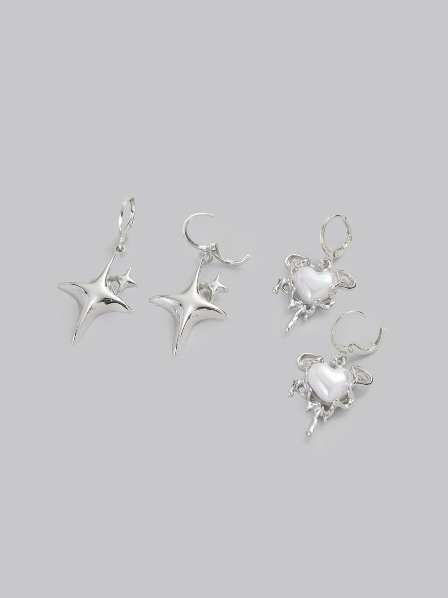 opal stone heart and sparkle earrings set