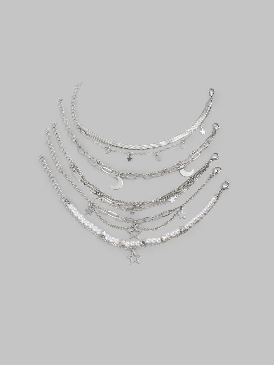 stainless steel silver bracelet set