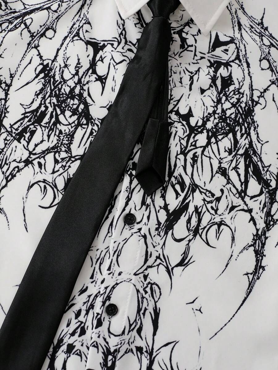 men goth abstract graphic short sleeve collar shirt