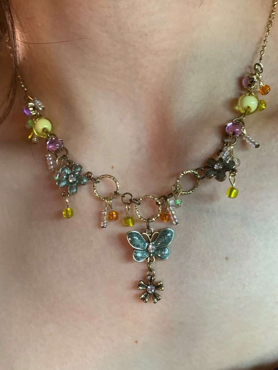floral butterfly necklace