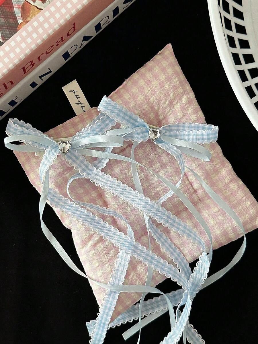 blue plaid ribbon hair clips