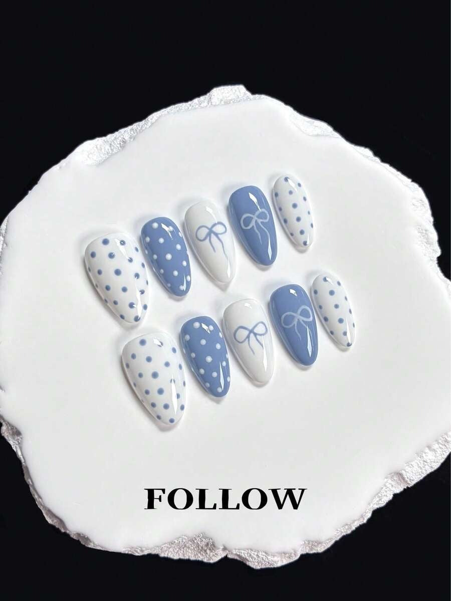 baby blue polka dot nails
