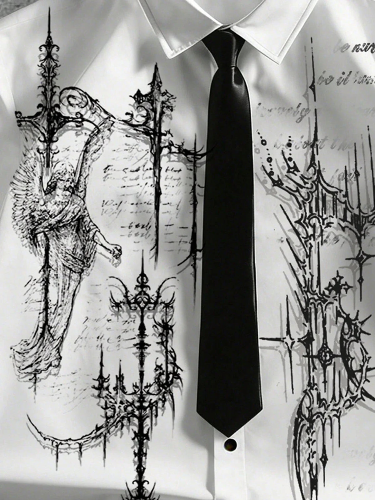 men dark academia graphic short sleeve collared shirt