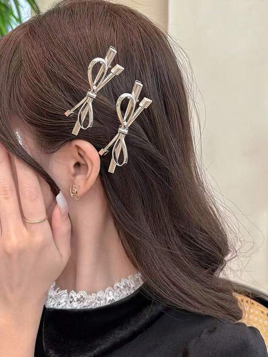 silver bow hair pins