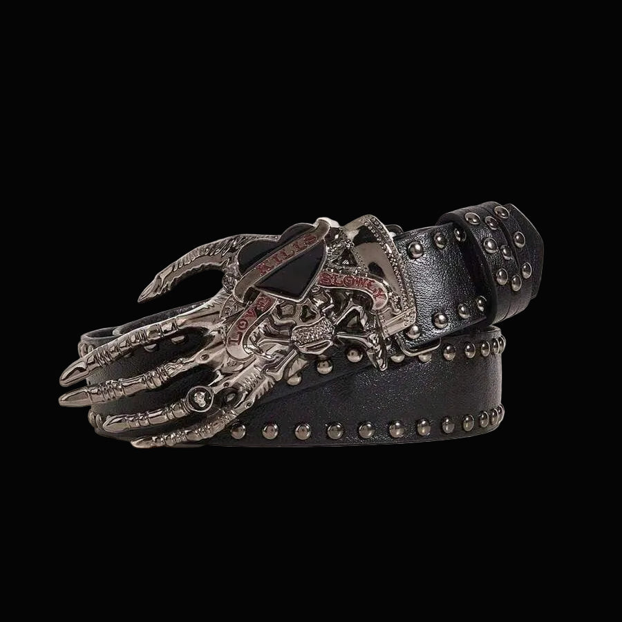 Ed hardy style skeleton hand and heart belt