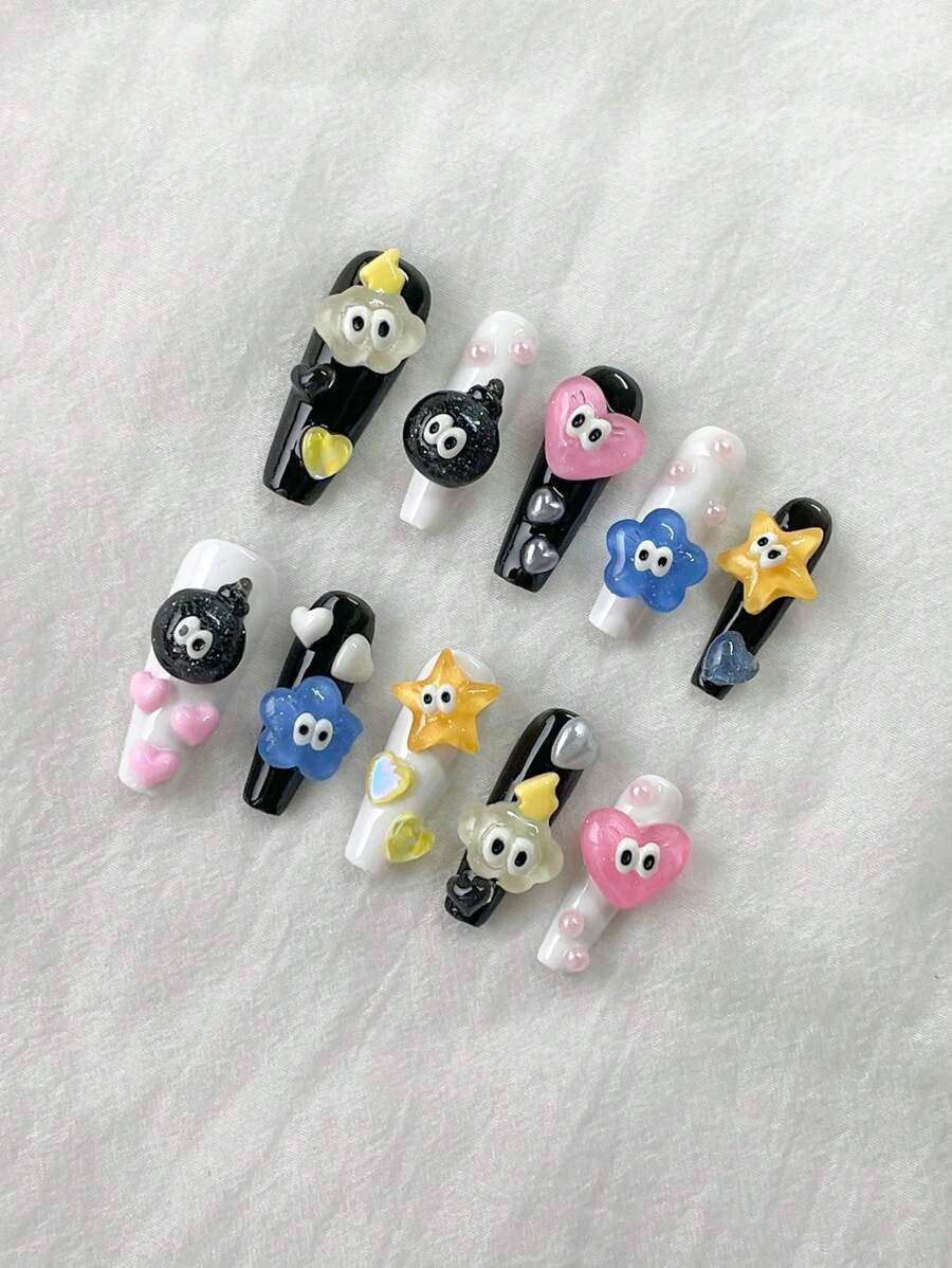 kawaii eyed 3d nails