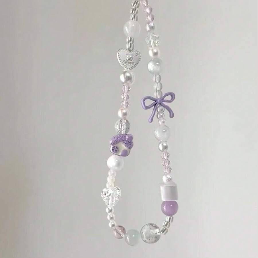 purple beaded phone charm