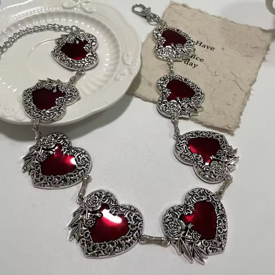 red vintage heart waist chain