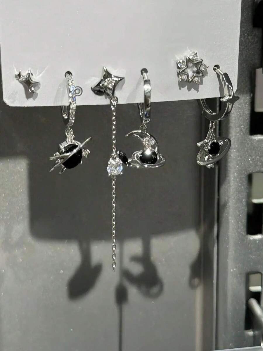 midnight saturn drop earrings set