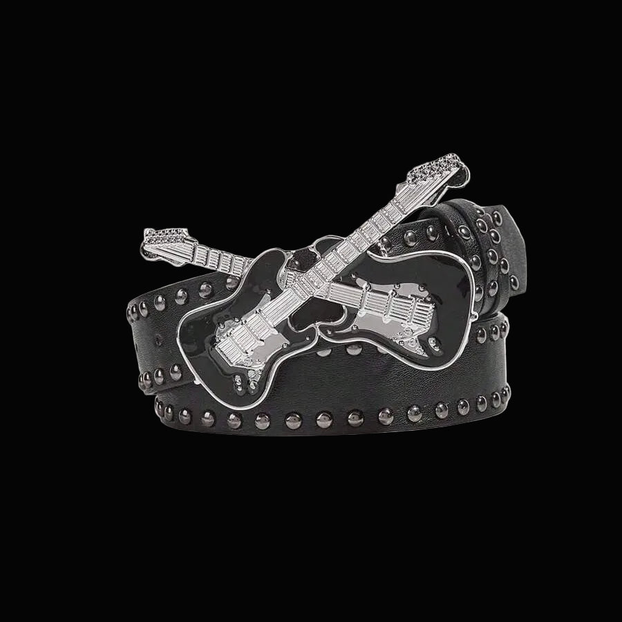 crossed electric guitars rockabilly studded belt