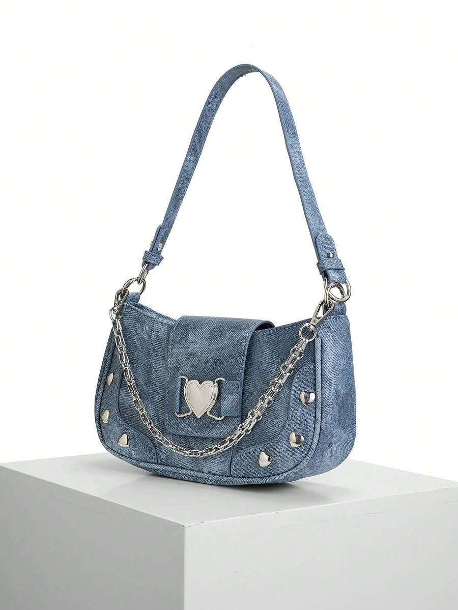 denim silver heart bag