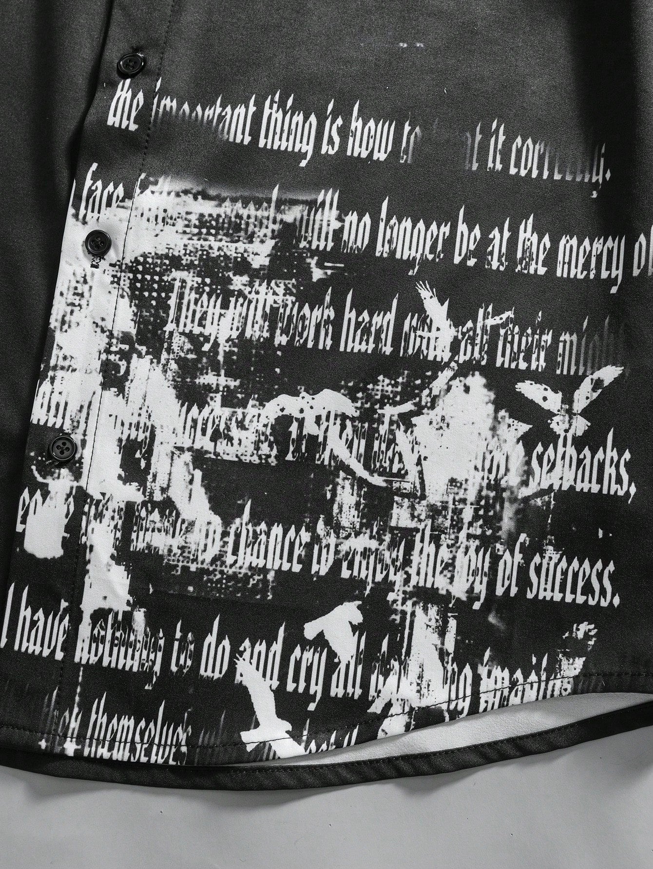 men gothic text graphic black button up shirt