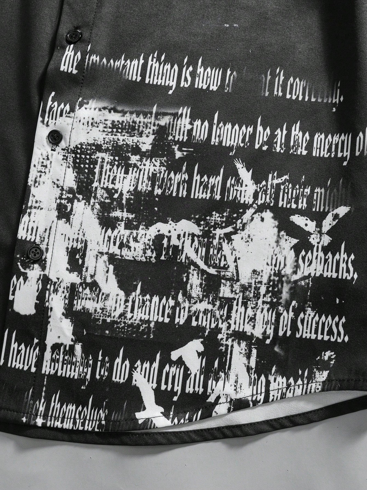 men gothic text graphic black button up shirt