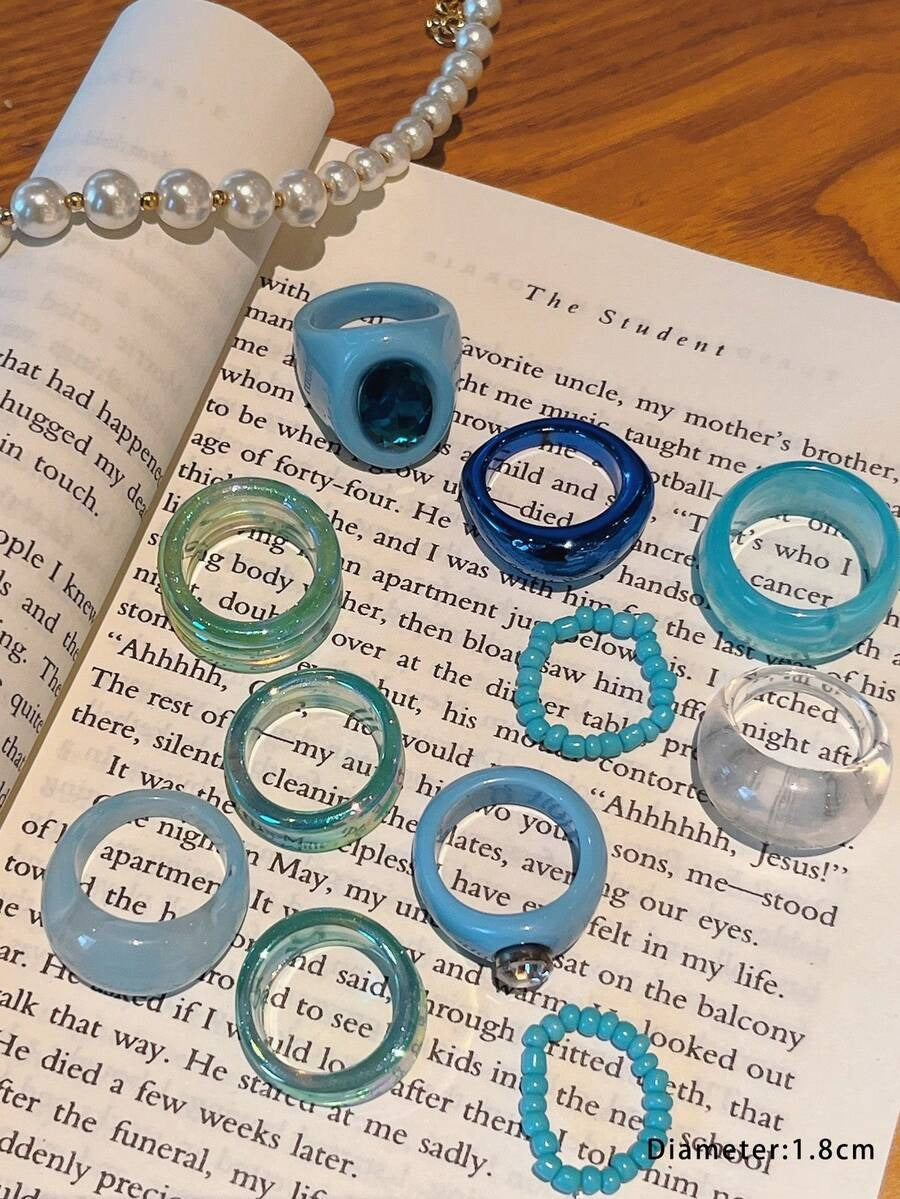 aquamarine rings set (11 pcs)