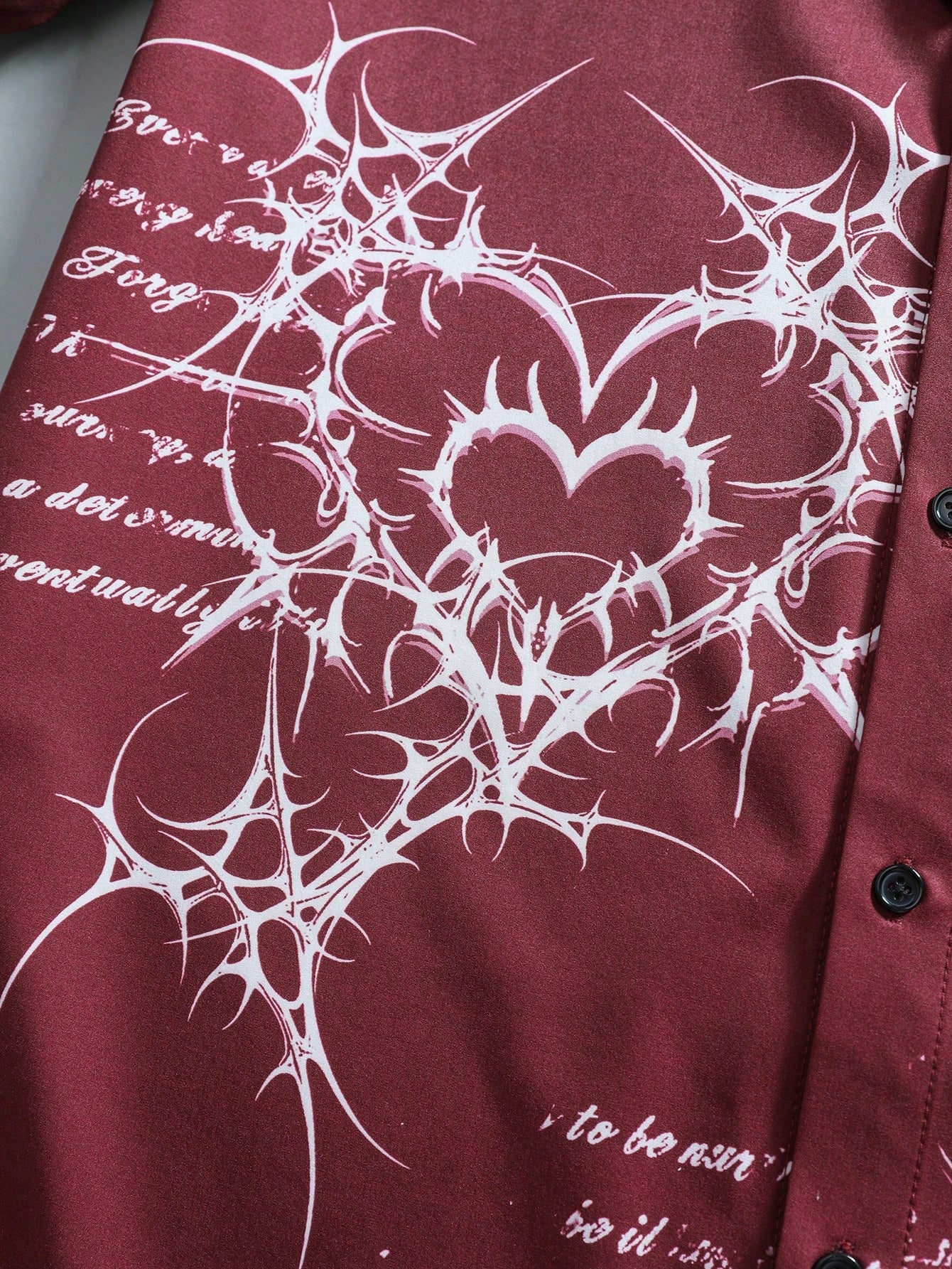 men tribal heart and slogan graphic red button up shirt