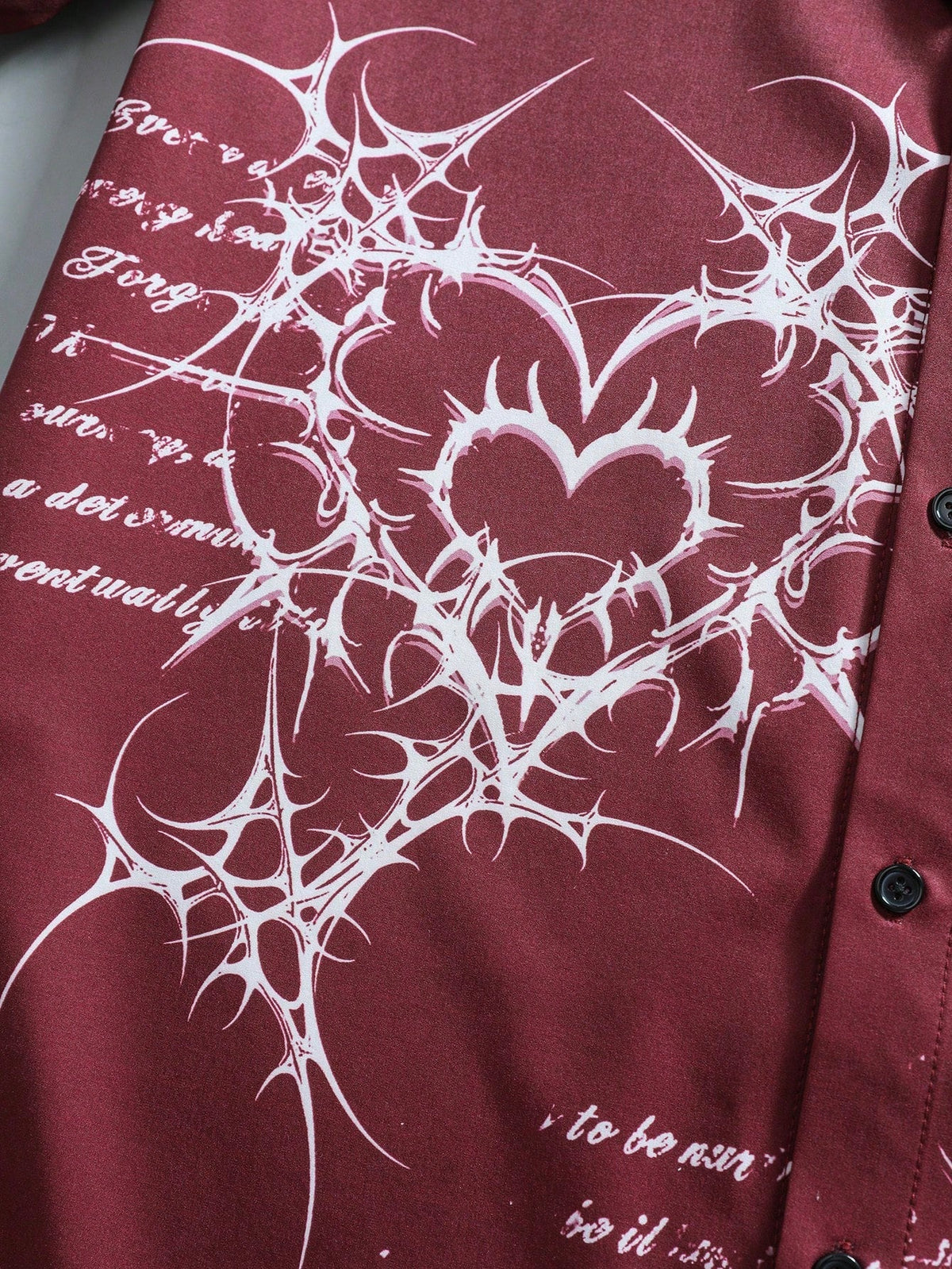 men tribal heart and slogan graphic red button up shirt