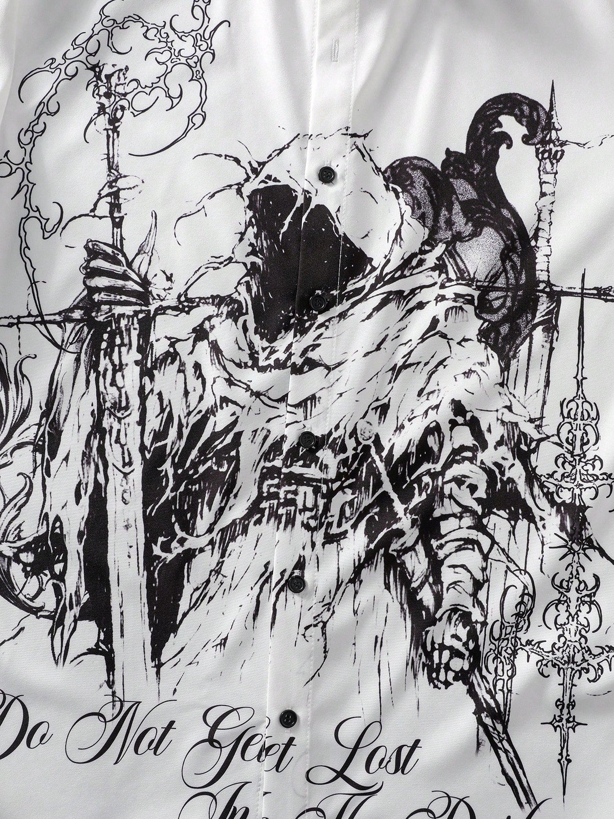 men grim reaper graphic short sleeve button up shirt