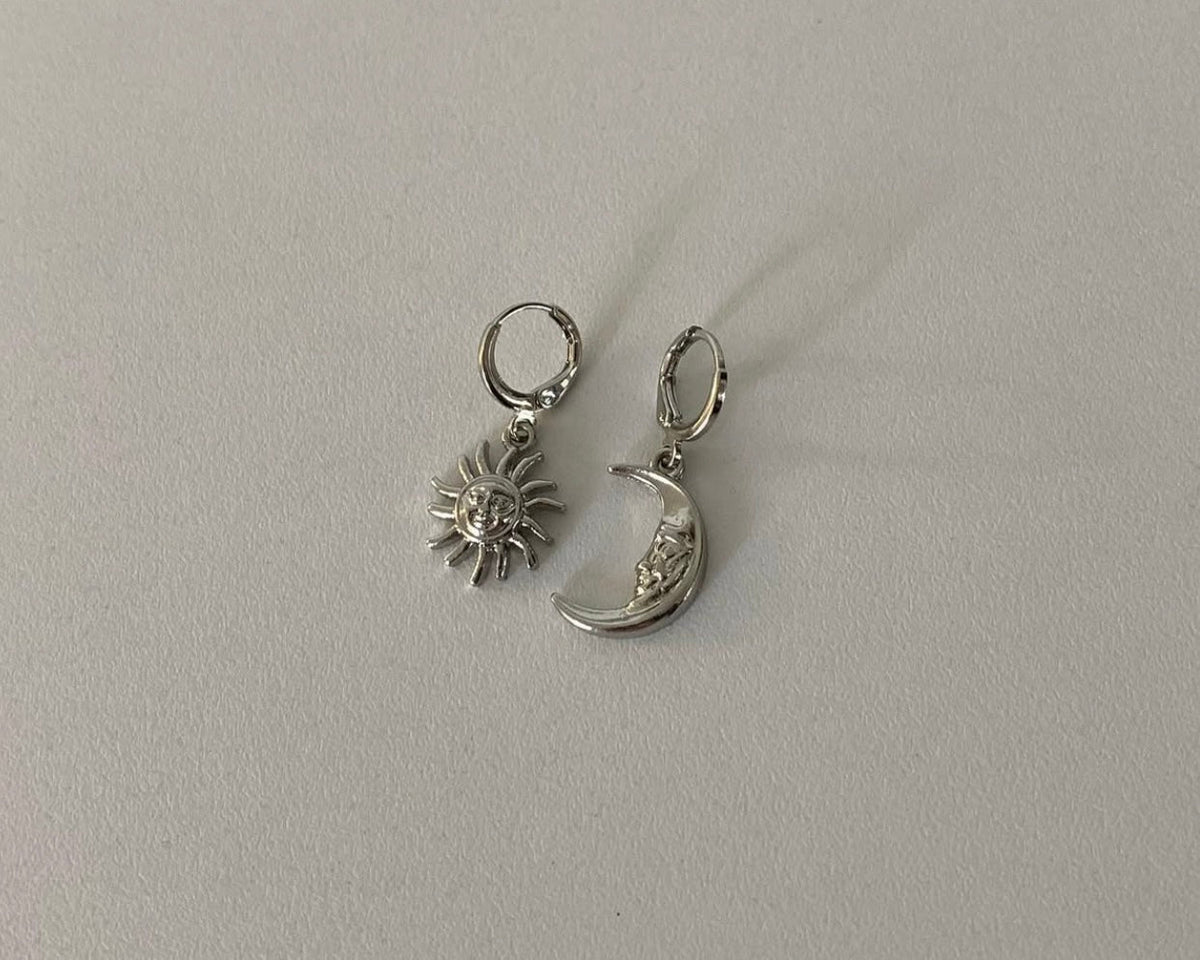 silver sun moon earrings