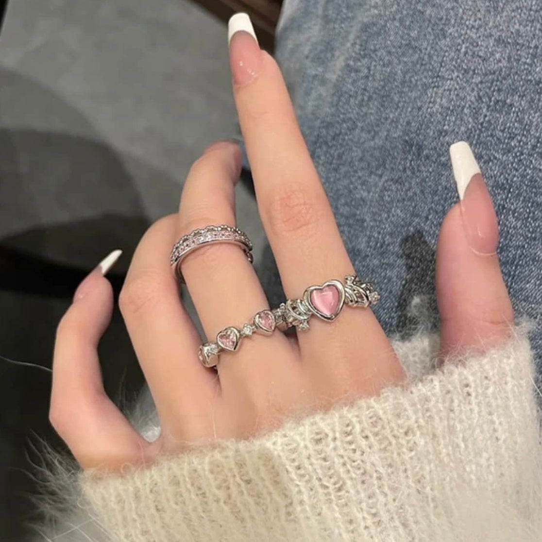 y2k pink rings set (13 rings)