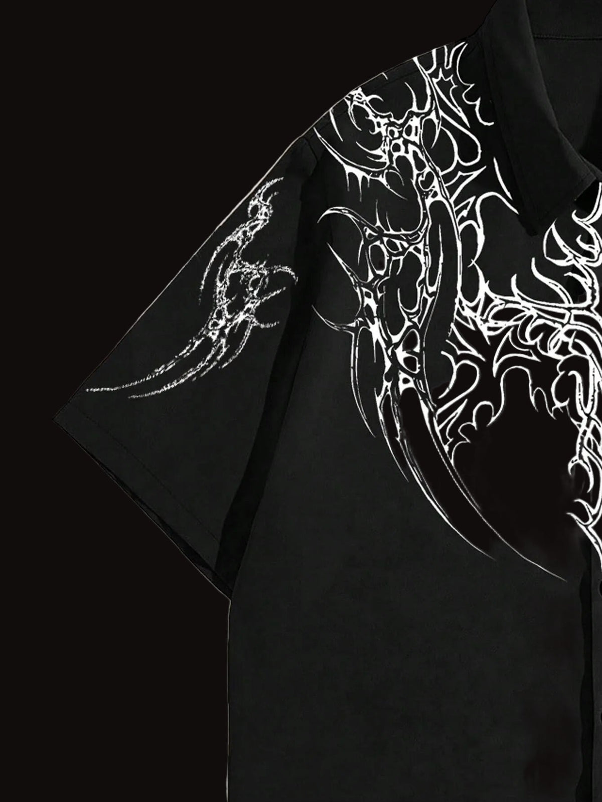 men goth metal graphic short sleeve collar shirt