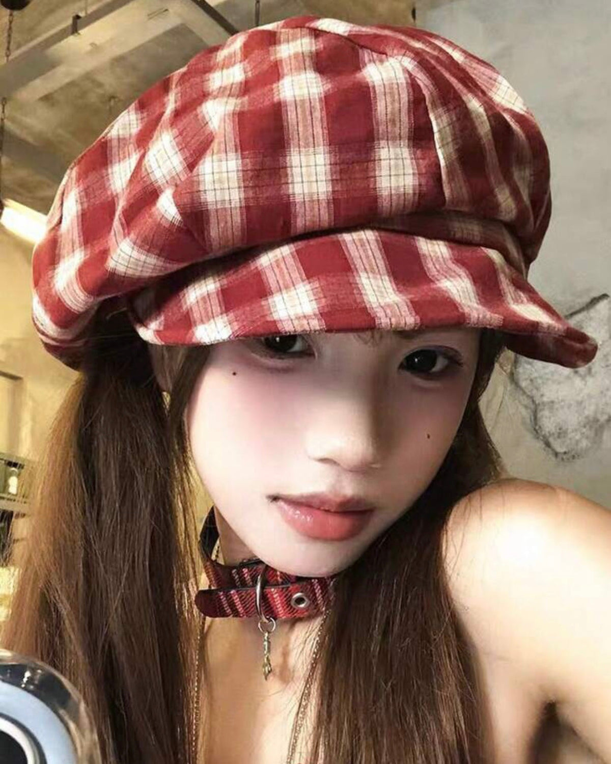 red plaid hat