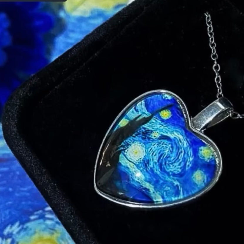 starry night heart pendant
