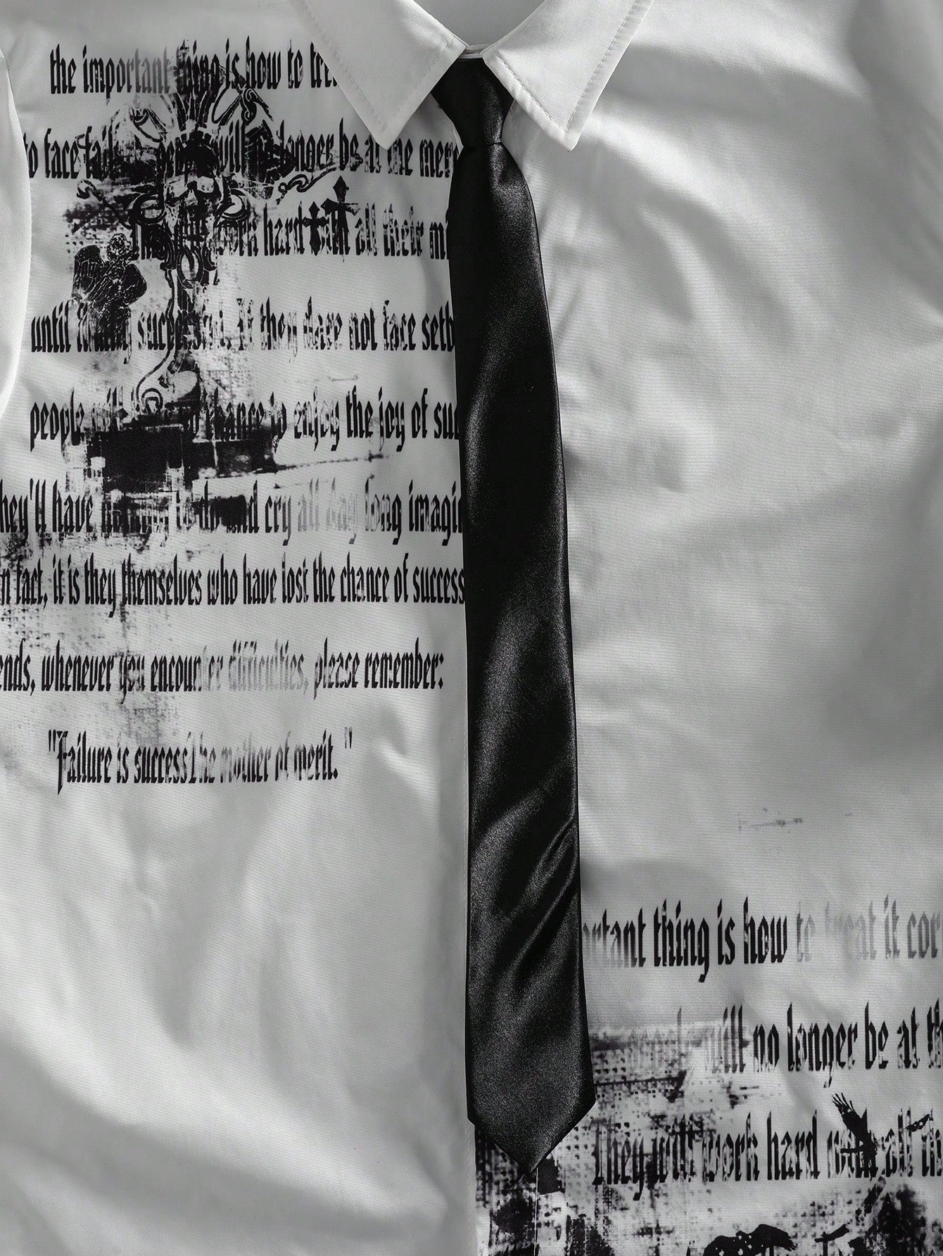 men gothic quote and abstract print button up shirt
