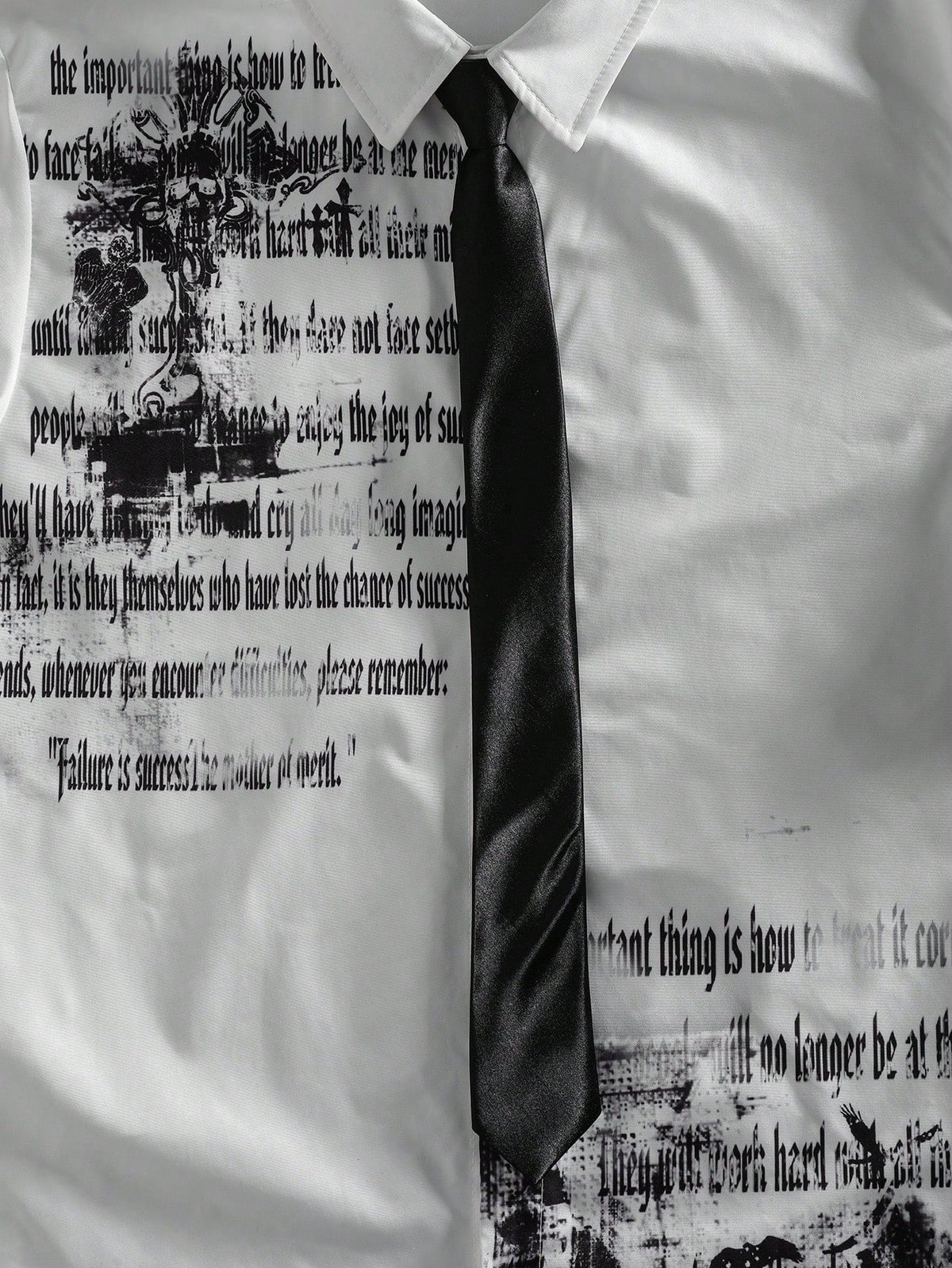 men gothic quote and abstract print button up shirt
