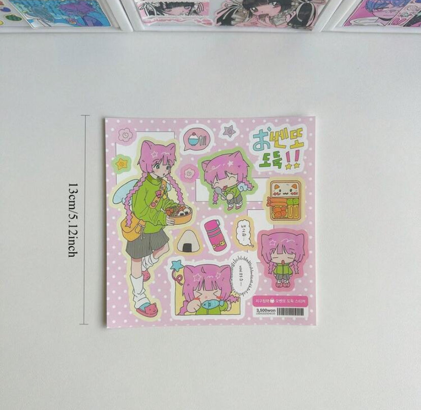 cartoon girly sticker sheet