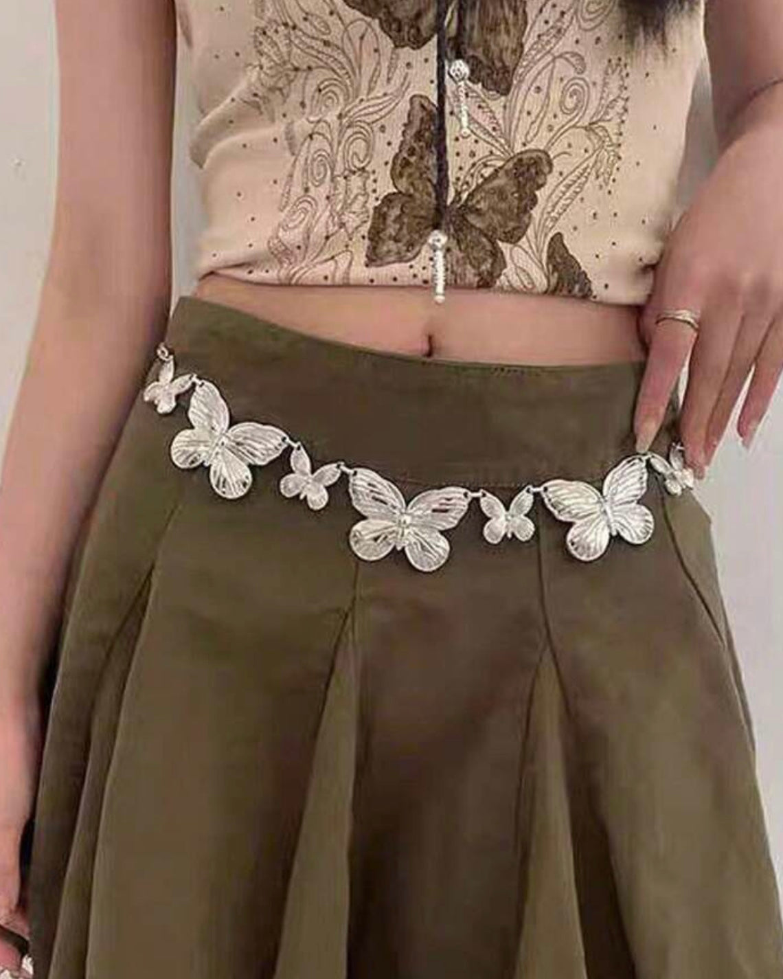 silver buttterfly star waist chain